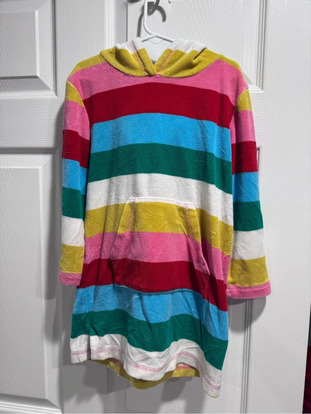 Boden Kids Hooded Striped Terry Coverup in Pink, Red, Blue, Green, Yellow, White